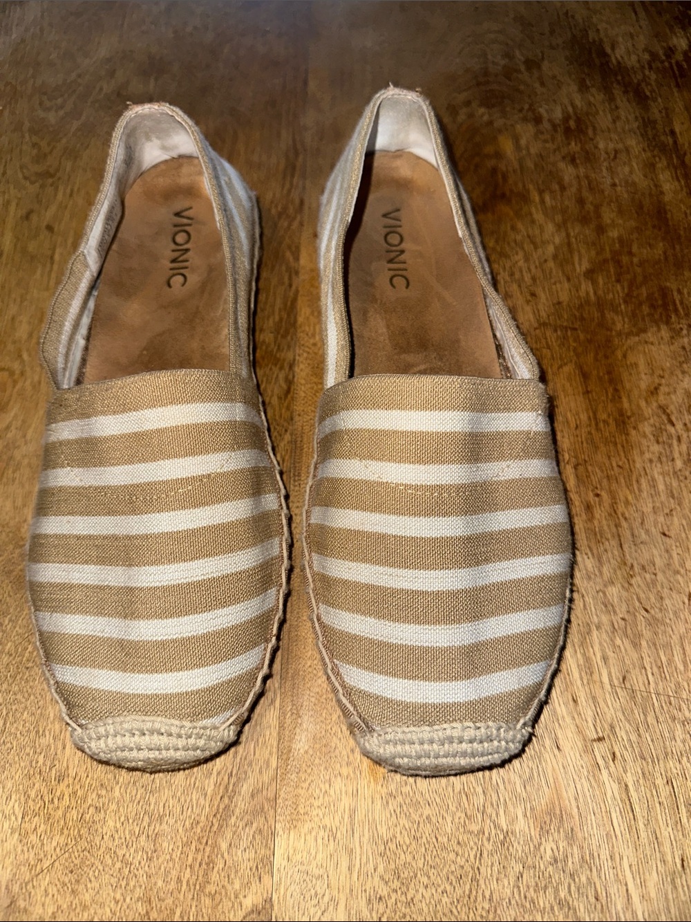 Vionic Valeri Striped Canvas Espadrille Slip-On - Tan & White